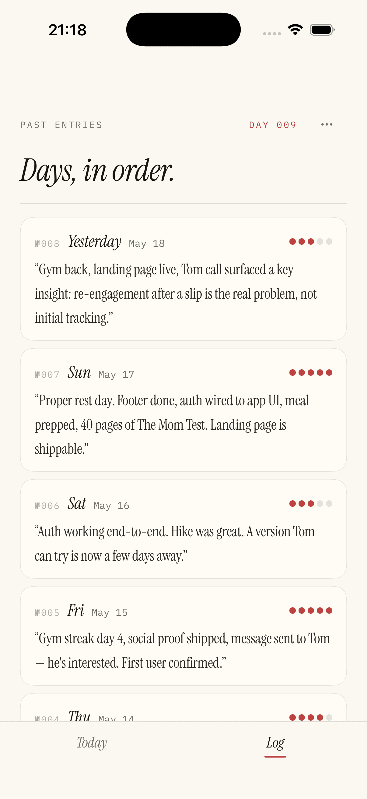 Dayarc morning check-in chat on iPhone